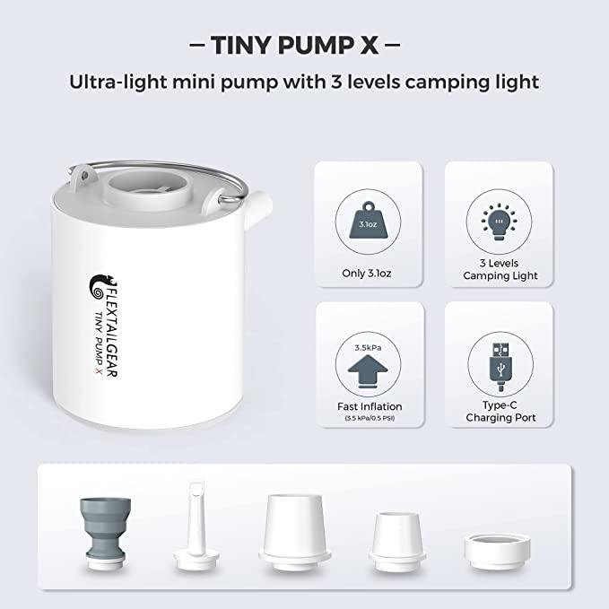 FLEXTAILGEAR Tiny Pump "X" w/ light Portable Air Pump with 1300mAh Battery Rechargeable - Hilltop Packs LLC